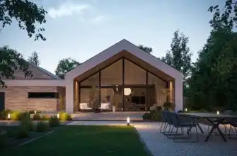 Gotowy projekt domu w stylu nowoczesnej stodoly Modern House Brick house 115 G2 10 wysoki sufit nad strefa dzienna scaled